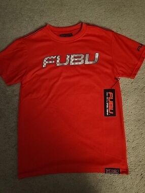 FUBU RARE Reflective Logo Red Short Sleeve Crew Shirt $78 Retail